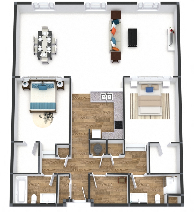 Floor plan for 2 beds, 2 baths, 1507 sqft